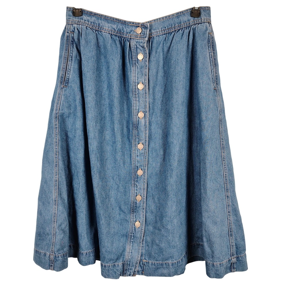 Time and Tru Womens M 8-10 Denim Midi Skirt Blue Cotton Lyocell Cottagecore